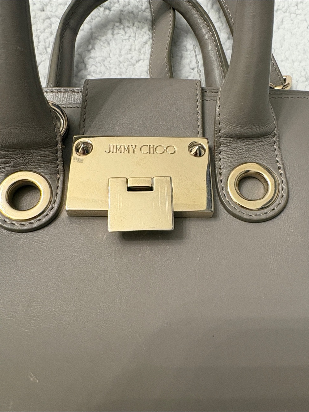 🌟 Authentic Jimmy Choo Riley S Small Calf Leather Crossbody Handbag Taupe Gray - Picture 3 of 14